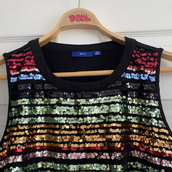 Apt. 9 Sequin Tank Top Multi-Color Sequins on Mesh over Black Tank Women's 2XL - Picture 3 of 14